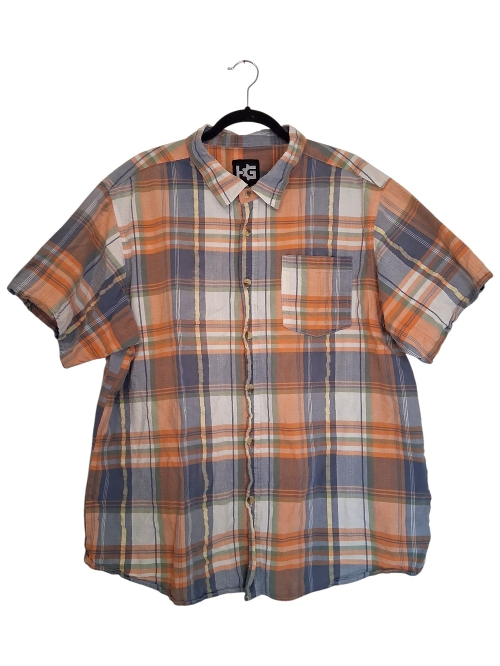 HG Men's 100% Cotton Multi-Color Plaid Short Sleeve Button-Down Shirt XXL